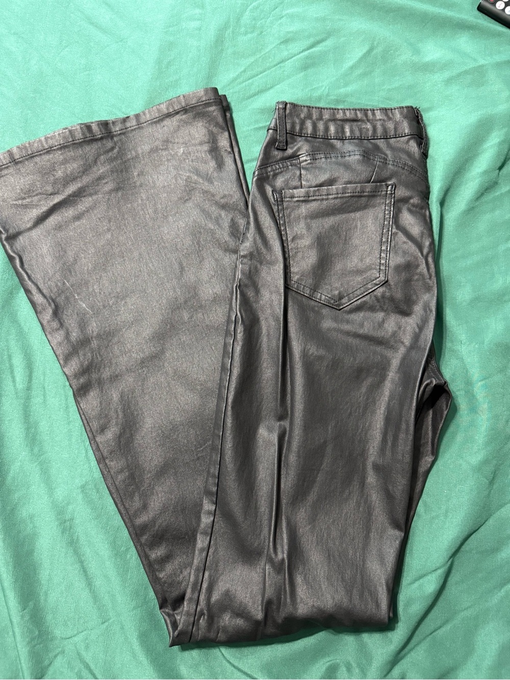SHEIN Black Faux Leather Flare Pants